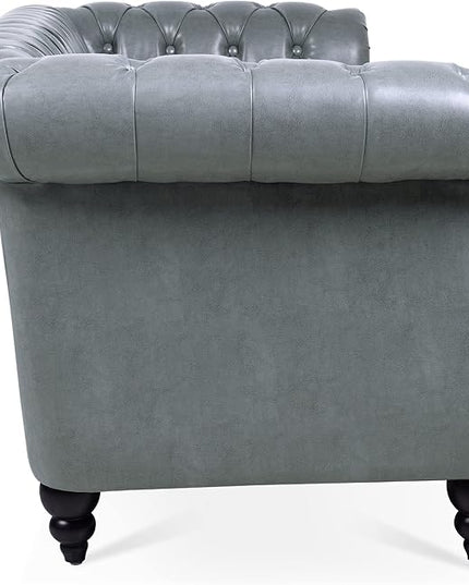 3-Seaters Living Room Clasic Chesterfield Sofa Couch Button Tufted PU Leather Upholstered Sofa&Couch with Luxury Roller Armrest Soild Wood Legs Movable Cushions & Nailhead Decor - LeafyLoom