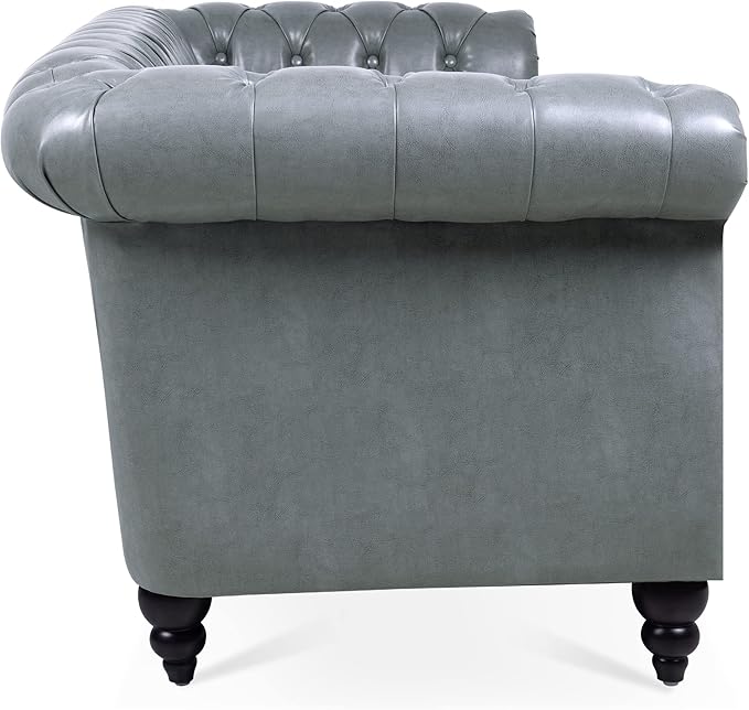 3-Seaters Living Room Clasic Chesterfield Sofa Couch Button Tufted PU Leather Upholstered Sofa&Couch with Luxury Roller Armrest Soild Wood Legs Movable Cushions & Nailhead Decor - LeafyLoom