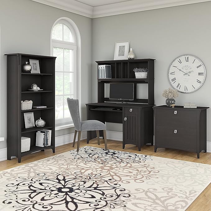 Bush Furniture Salinas 5 Shelf Bookcase, Tall Bookshelf for Living Room and Home Office - LeafyLoom