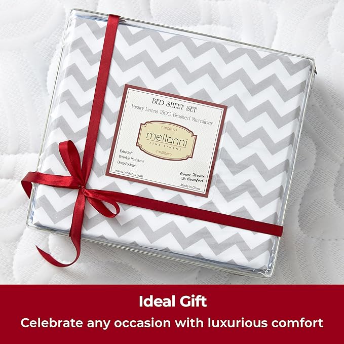 Mellanni Full Sheets Set - 4 PC Iconic Collection Bedding Sheets & Pillowcases - Hotel Luxury, Extra Soft, Cooling Bed Sheets - Deep Pocket up to 16 inch (Full, Chevron Gray) - LeafyLoom
