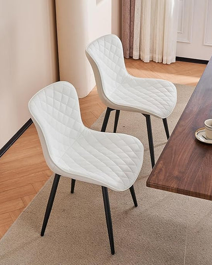 Kidol & Shellder Dining Chairs Set of 2 Modern Upholstered Dining Chair Leather Armless Kitchen and Dining Room Chairs White, Loads up to 300lbs - LeafyLoom