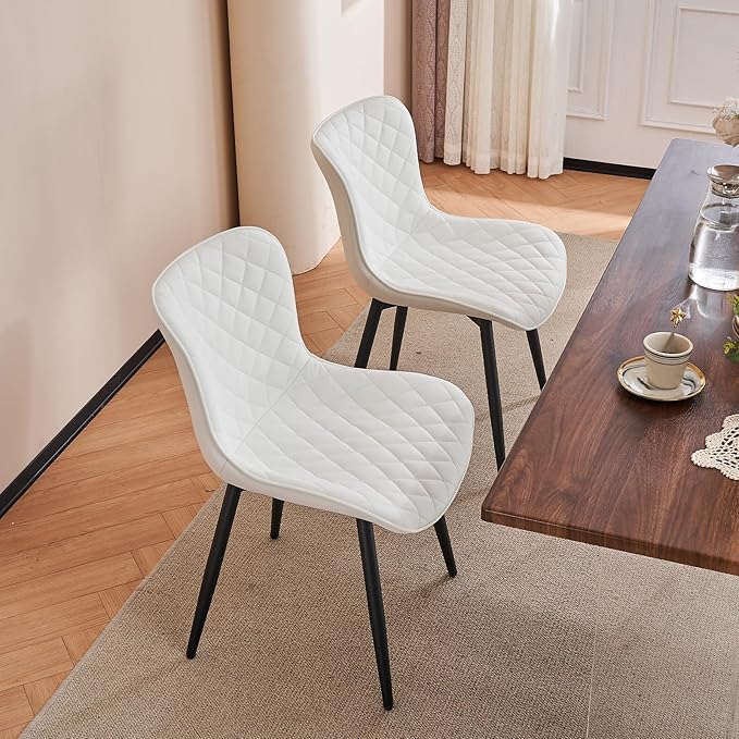 Kidol & Shellder Dining Chairs Set of 2 Modern Upholstered Dining Chair Leather Armless Kitchen and Dining Room Chairs White, Loads up to 300lbs - LeafyLoom