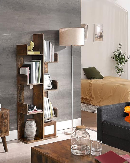 VASAGLE Bookcase, Tree-Shaped Bookshelf with 8 Storage Shelves, Rounded Corners, 19.7 x 9.8 x 55.1 Inches, Rustic Brown ULBC66BXV1 - LeafyLoom