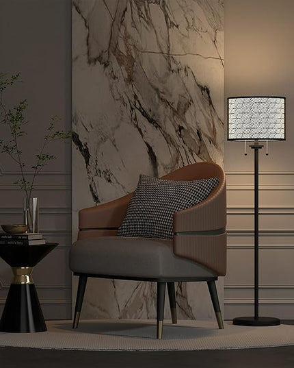 Inlight 59" High Double Shade Pull Chain Modern Floor Lamp for Living Room, Black Metal Frame and White Fabric Shade, Bulb Not Included, IN-0857-2-BK - LeafyLoom