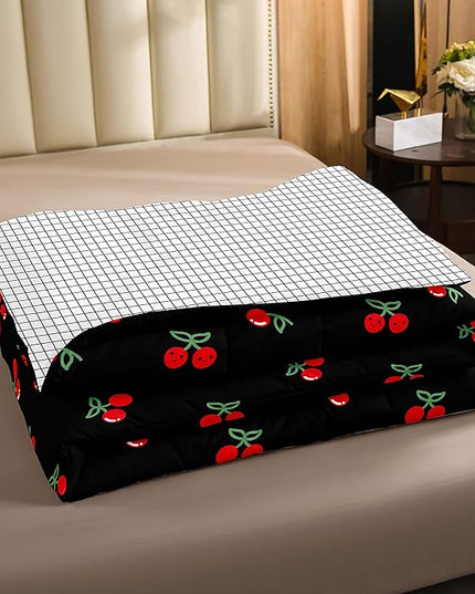 Erosebridal Red Cherry Comforter Set for Kids, Fruit Kawaii Bedding Set Twin, Cute Cherry Cartoon Down Comforter for Boys Girls Women Bedroom Decor, Reversible Luxury Soft Quilted Comforter, Black - LeafyLoom
