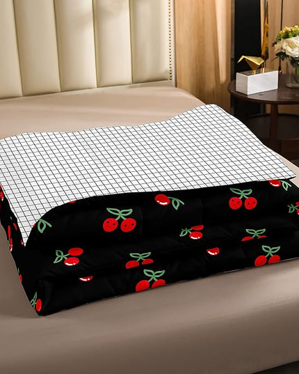 Erosebridal Red Cherry Bedding Set for Kids, Fruit Kawaii Comforter Set Full, Cute Cherry Cartoon Quilted Duvet for Boys Girls Women Bedroom Decor, Reversible Luxury Cherry Quilted Comforter, Black - LeafyLoom