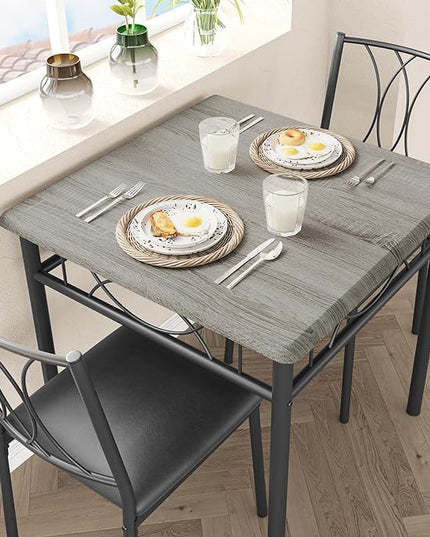 GAOMON Dining Table Set for 2, Kitchen Table and Chairs for 2, Dining Room Table Set with 2 Upholstered Chairs, Square Kitchen Table Set for Small Space, Apartment, Studio, Rustic Gray - LeafyLoom