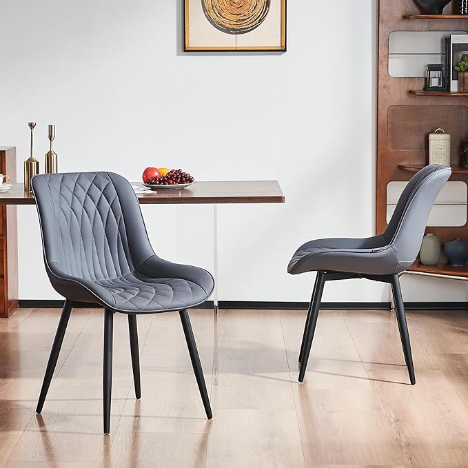 YOUNIKE Dining Chairs set of 2 with High Backs Mid Century Modern Kitchen & Dining Room Chairs PU Faux Leather Upholstered sillas de comedor Comfortable Padded Accent Chair with Metal Legs Dusty Blue - LeafyLoom