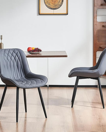 YOUNIKE Dining Chairs set of 2 with High Backs Mid Century Modern Kitchen & Dining Room Chairs PU Faux Leather Upholstered sillas de comedor Comfortable Padded Accent Chair with Metal Legs Dusty Blue - LeafyLoom