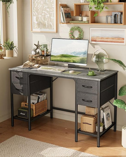 47 Inch Computer Desk with 4 Drawers, Office Desk with Mesh Shelf, Gaming Desk, Large Storage, Writing Desk Work Desk for Home Office, Study, Bedroom, Work from Home, Grey - LeafyLoom