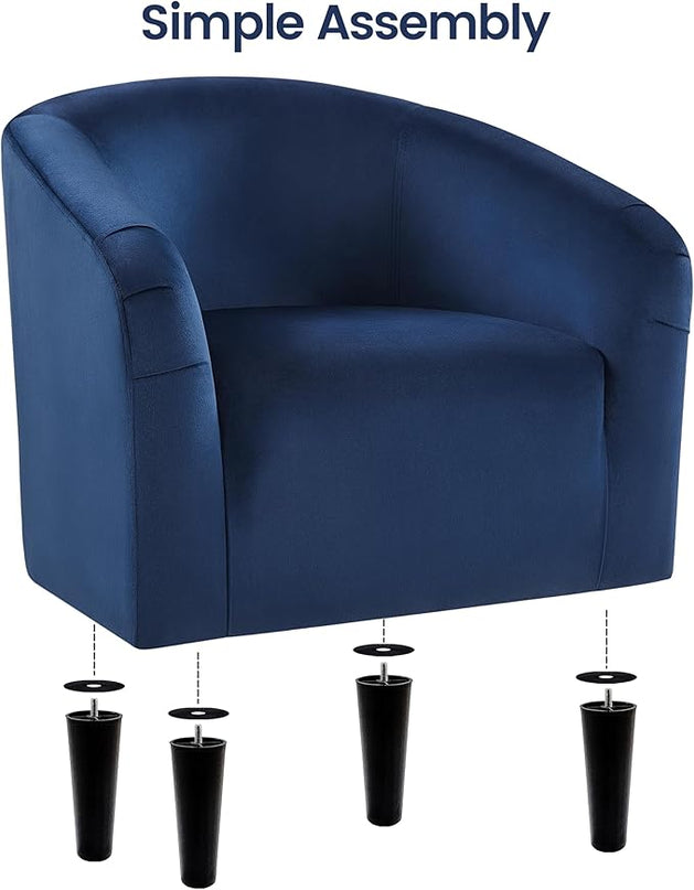 Yaheetech Velvet Club Chair, Modern Tufted Accent Chair with Armrest, Upholstered Barrel Chair with Solid Legs for Living Room/Bedroom/Study/Waiting Room, Navy Blue - LeafyLoom