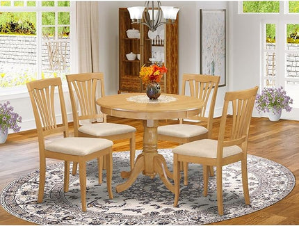 East West Furniture ANAV5-OAK-C 5 Piece Kitchen Set for 4 Includes a Round Table with Pedestal and 4 Linen Fabric Dining Room Chairs, 36x36 Inch - LeafyLoom