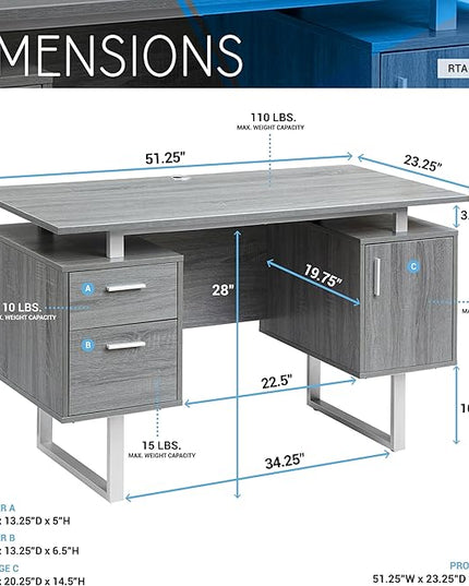 Techni Mobili Modern Office Desk with Storage, Gray - LeafyLoom