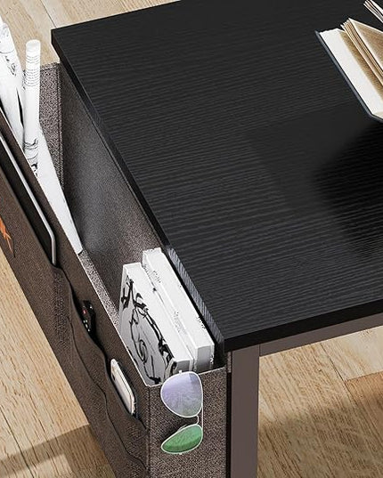 AODK 48 inch Small Computer Desk with Power Outlet for Small Spaces Home Office Student Laptop PC Writing Desks with Storage Bag Headphone Hook, Black - LeafyLoom