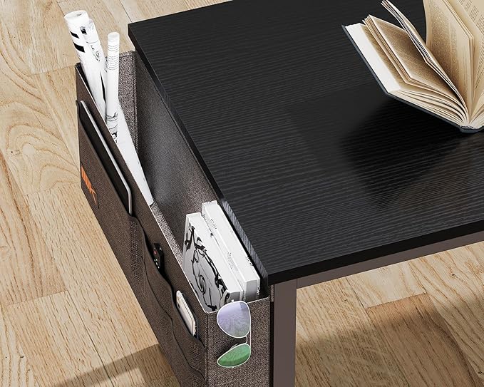 AODK 48 inch Small Computer Desk with Power Outlet for Small Spaces Home Office Student Laptop PC Writing Desks with Storage Bag Headphone Hook, Black - LeafyLoom