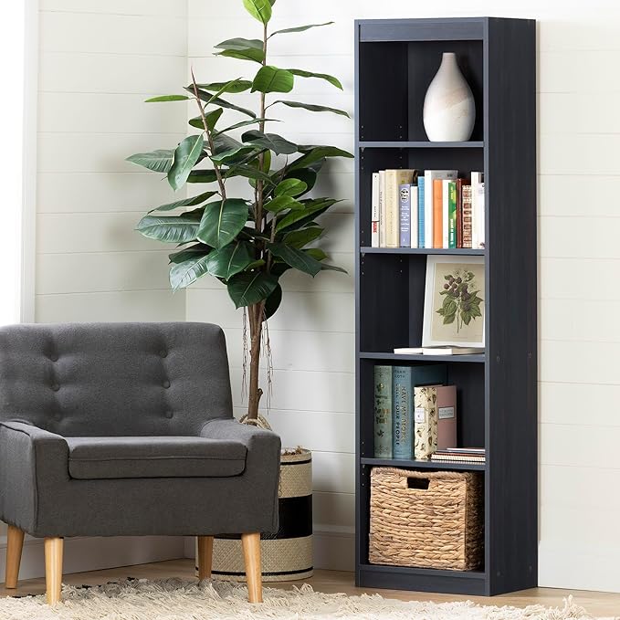 South Shore Axess 5-Shelf Narrow Bookcase, Blueberry - LeafyLoom