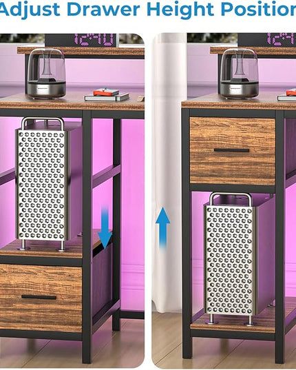 GreenForest Computer Desk with Drawers 47 inch,Gaming Desk with LED Lights & Power Outlets Small Desk with Monitor Stand and Reversible Shelf,Walnut - LeafyLoom