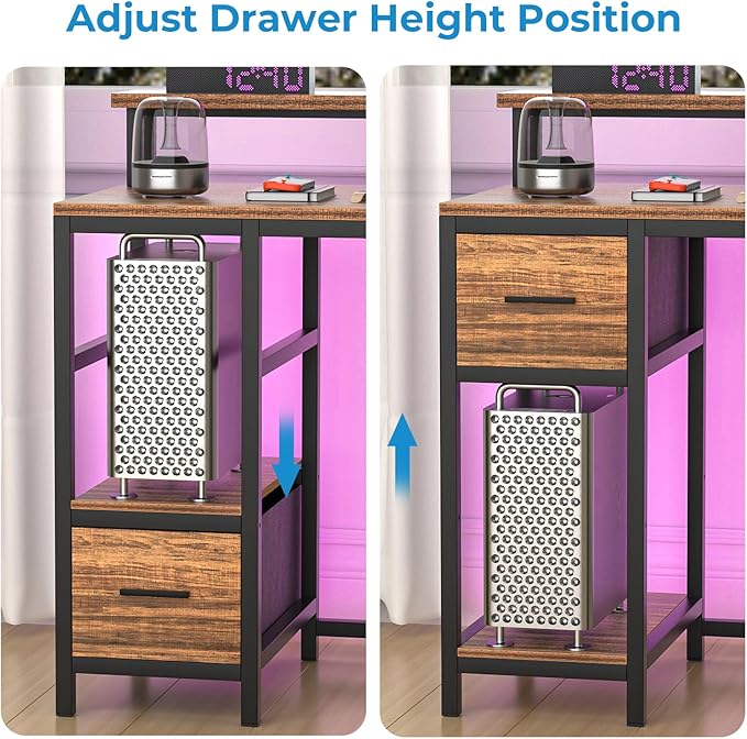 GreenForest Computer Desk with Drawers 47 inch,Gaming Desk with LED Lights & Power Outlets Small Desk with Monitor Stand and Reversible Shelf,Walnut - LeafyLoom