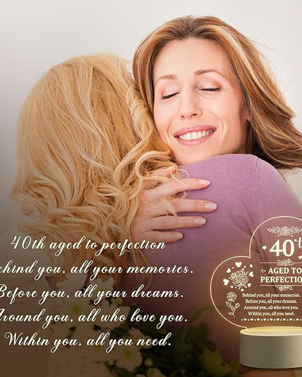 40th Birthday Gifts for Women, Personalized Night Light, 40 Year Old Gifts for Women, Happy 40th Birthday Gifts Ideas for Wife, Mom, Daughter, Sister, Aunt, Best Friends, BFF, Coworkers - LeafyLoom