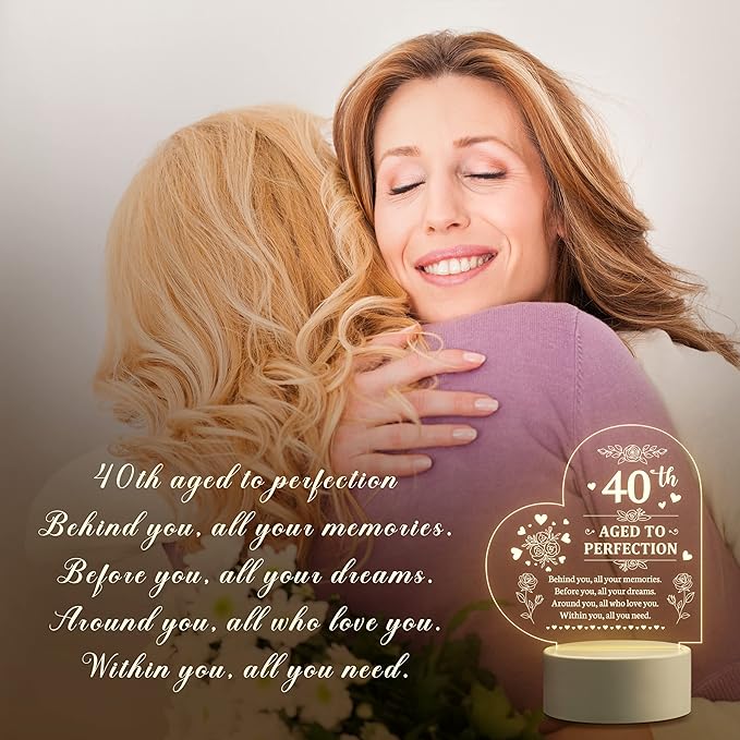 40th Birthday Gifts for Women, Personalized Night Light, 40 Year Old Gifts for Women, Happy 40th Birthday Gifts Ideas for Wife, Mom, Daughter, Sister, Aunt, Best Friends, BFF, Coworkers - LeafyLoom