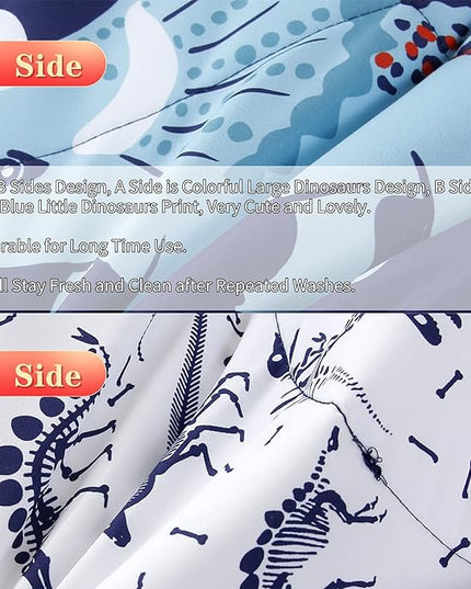 RYNGHIPY Cartoon Dinosaur Comforter Set, Dark Blue Dinosaur Kids Bedding Set for Boys, Dinosaurs Print Comforter Sets for Kids/Toddlers/Teens (Dinosaur,Twin) - LeafyLoom