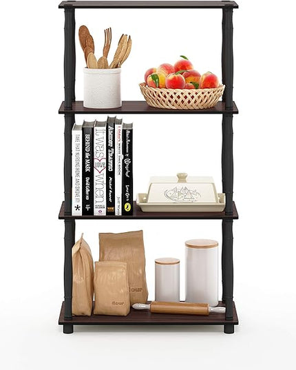 Furinno Turn-N-Tube 4-Tier Multipurpose Shelf Display Rack, Classic Tubes, Dark Cherry/Black - LeafyLoom
