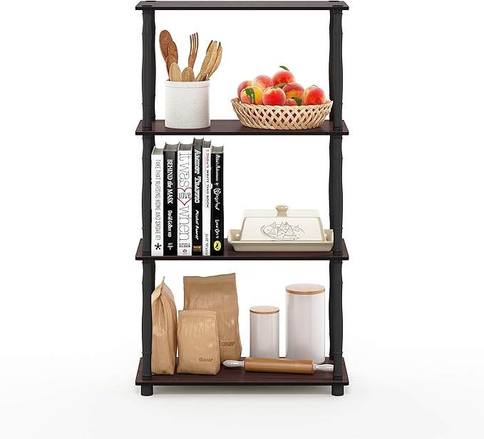 Furinno Turn-N-Tube 4-Tier Multipurpose Shelf Display Rack, Classic Tubes, Dark Cherry/Black - LeafyLoom