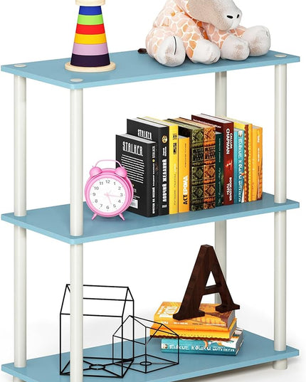 Furinno Turn-N-Tube 3-Tier Compact Multipurpose Shelf Display Rack, Light Blue/White - LeafyLoom