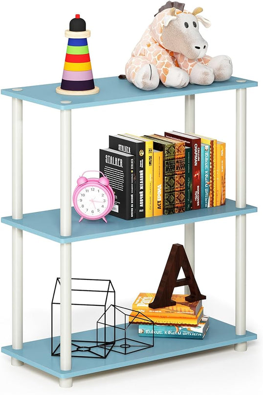Furinno Turn-N-Tube 3-Tier Compact Multipurpose Shelf Display Rack, Light Blue/White - LeafyLoom