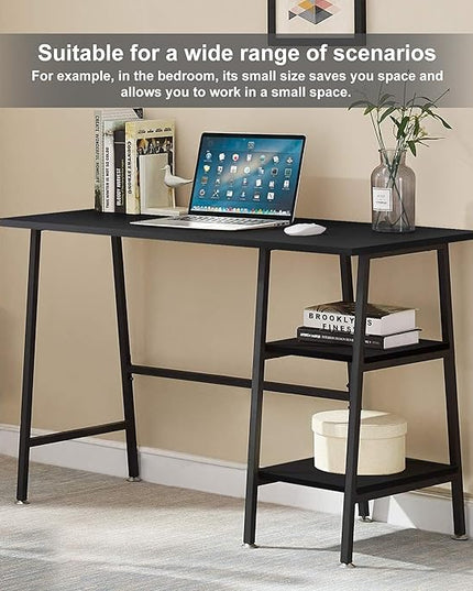 VECELO 43 Inch Home Office Computer Easy to Assemble Simple Table Modern Student Study Desk,Water Proof, Black+black leg - LeafyLoom