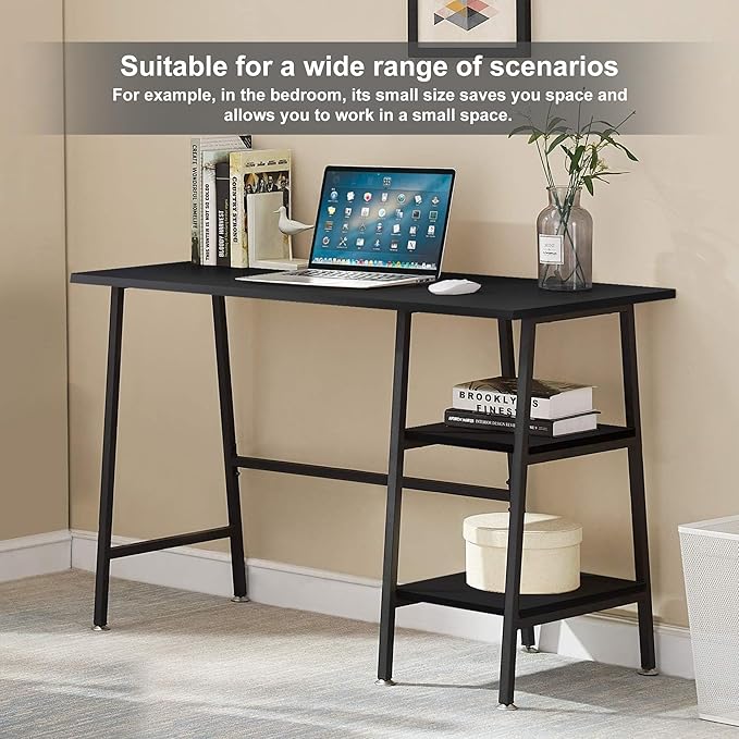 VECELO 43 Inch Home Office Computer Easy to Assemble Simple Table Modern Student Study Desk,Water Proof, Black+black leg - LeafyLoom