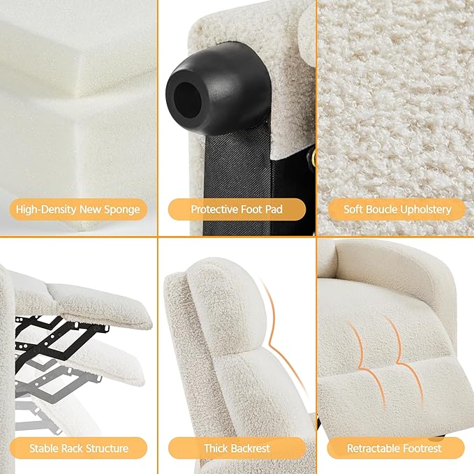 Yaheetech Fabric Recliner Chair Single Sofa Home Theater Seatting Adjustable Modern Single Reclining Chair for Living Room Bedroom Home Theater Ivory - LeafyLoom