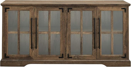 Walker Edison Farmhouse Barn Glass Door Wood Universal TV Stand for TV's up to 64" Flat Screen Living Room Storage Cabinet Doors and Shelves Entertainment Center, 58 Inch, Rustic Oak - LeafyLoom