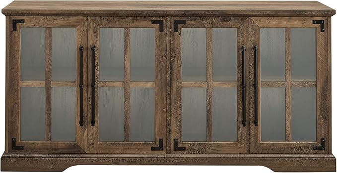 Walker Edison Farmhouse Barn Glass Door Wood Universal TV Stand for TV's up to 64" Flat Screen Living Room Storage Cabinet Doors and Shelves Entertainment Center, 58 Inch, Rustic Oak - LeafyLoom