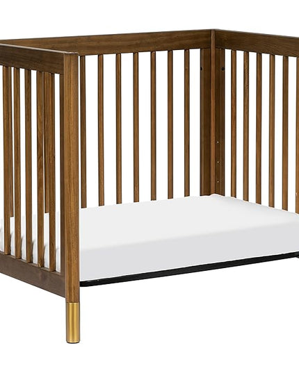 babyletto Gelato 4-in-1 Convertible Mini Crib in Natural Walnut and Brushed Gold Feet, Greenguard Gold Certified - LeafyLoom