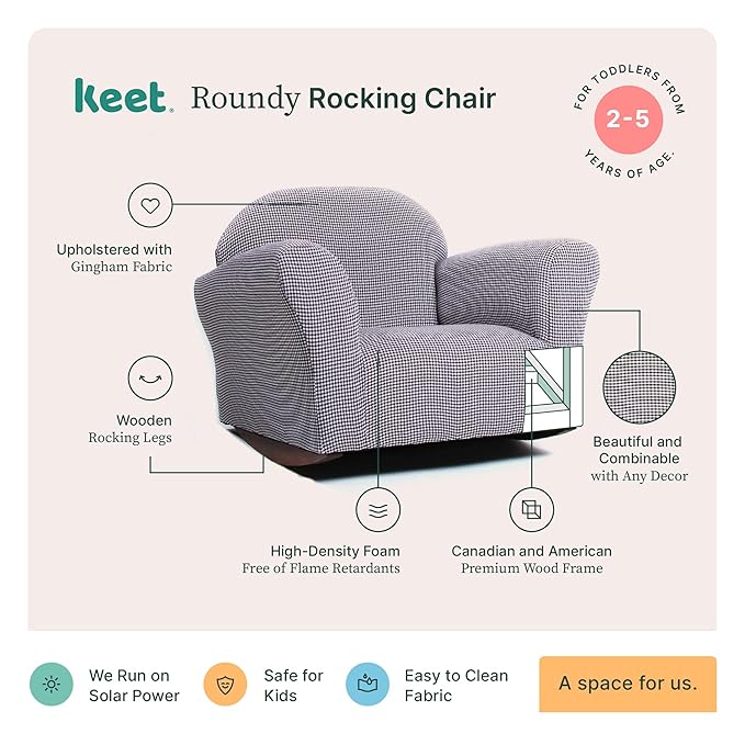 Keet Roundy Rocking Kid's Chair, Brown Gingham - LeafyLoom