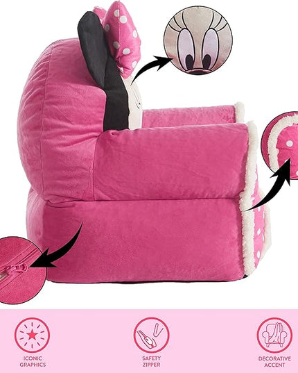 Idea Nuova Minnie Mouse Figural Sherpa Trim Bean Bag Chair, Small, Pink - LeafyLoom