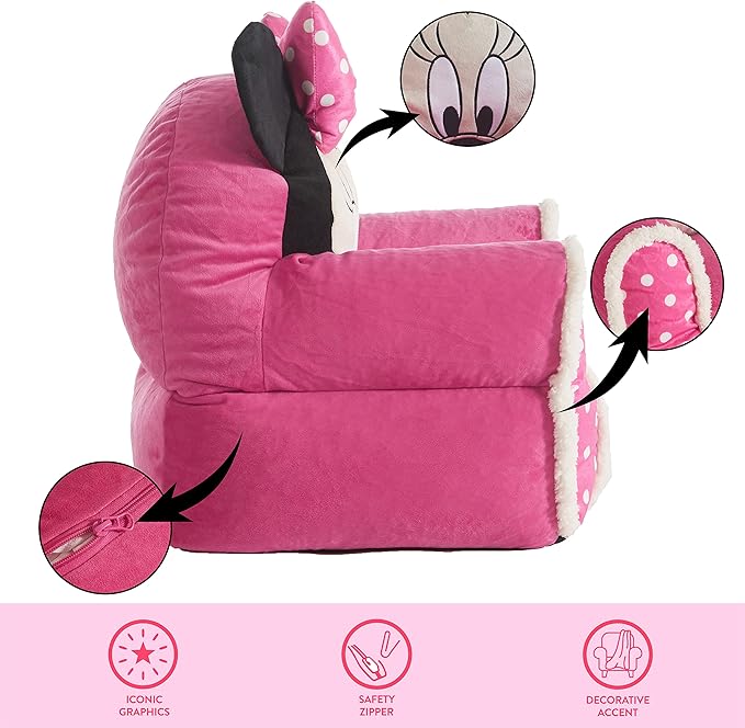Idea Nuova Minnie Mouse Figural Sherpa Trim Bean Bag Chair, Small, Pink - LeafyLoom
