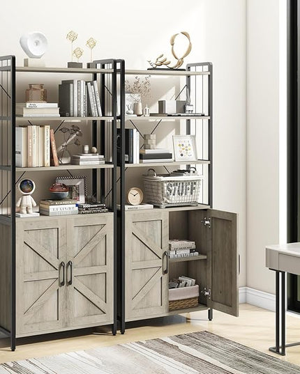𝐇𝐚𝐥𝐢𝐭𝐚𝐚 Bookshelf and Bookcases with Doors Gray 6 Shelf Display Storage Shelves Tall Bookshelf Versatile Organizer Storage Cabinet Home Decor Furniture for Home Office, Study, Living Room - LeafyLoom