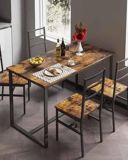 NicBex Dining Table Set for 4 Kitchen Table and Chairs Five-Piece Set Table and Chair with Backrest for Kitchen, Bar, Living Room, Breakfast Nook, Industrial Style, Solid Structure, Brown - LeafyLoom