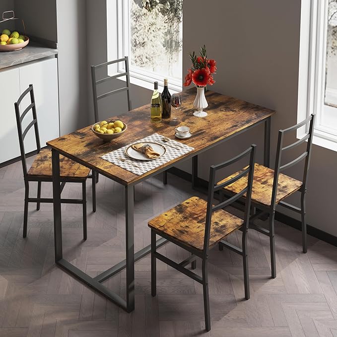 NicBex Dining Table Set for 4 Kitchen Table and Chairs Five-Piece Set Table and Chair with Backrest for Kitchen, Bar, Living Room, Breakfast Nook, Industrial Style, Solid Structure, Brown - LeafyLoom