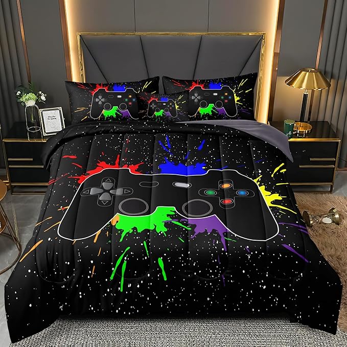 5 Pieces Gamer Comforter Set for Boys Gaming Bedding Set Twin Size,Video Game Controller Comforter for Boys Kids Adult 3D Gamepad Microfiber Bed in A Bag Sets3001,Twin - LeafyLoom