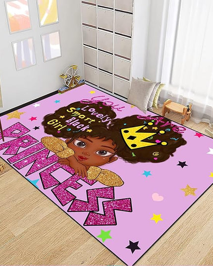 African American Black Girl Rugs for Bedroom African American Rugs for Girls Room Princess Room Decor for Girls Bedroom Decor for Teen Girls Living Room Floor Rugs, Purple, 2'6''×4' - LeafyLoom