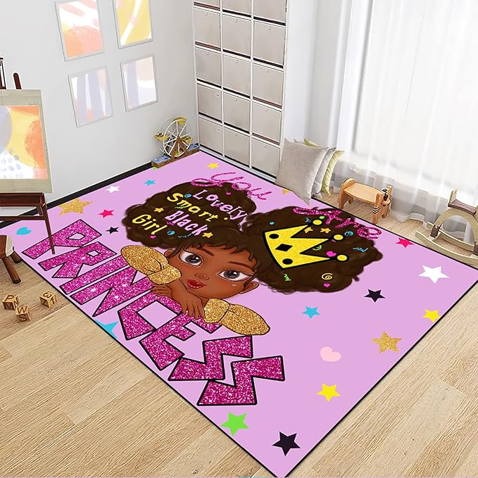 African American Black Girl Rugs for Bedroom African American Rugs for Girls Room Princess Room Decor for Girls Bedroom Decor for Teen Girls Living Room Floor Rugs, Purple, 3'×4' - LeafyLoom