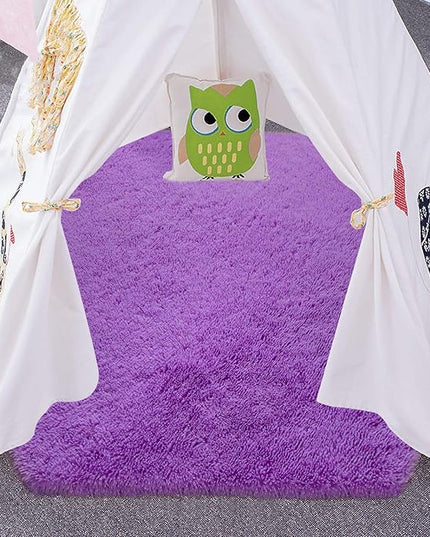 junovo Ultra Soft Rug for Nursery Children Room Baby Room Home Decor Dormitory Hexagon Carpet for Playhouse Princess Tent Kids Play Castle, Diameter 4.6 ft, Purple - LeafyLoom