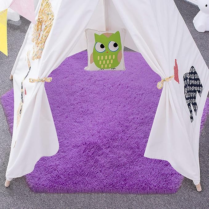 junovo Ultra Soft Rug for Nursery Children Room Baby Room Home Decor Dormitory Hexagon Carpet for Playhouse Princess Tent Kids Play Castle, Diameter 4.6 ft, Purple - LeafyLoom
