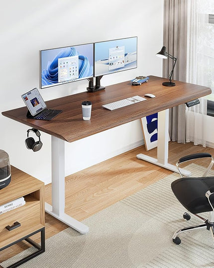HUANUO 265 lbs Dual Motor Electric Standing Desk Frame, Thick T-Shaped Desk Legs Made of Automotive-Grade Steel, for Max 90″ x 31.5″ Desktop, Height Adjustable Desk Frame for Home Office, Frame Only - LeafyLoom