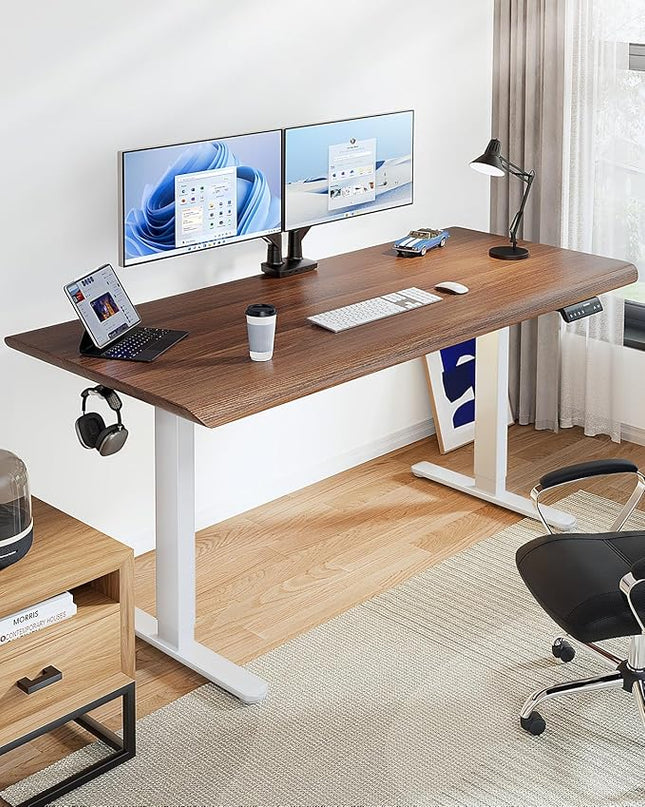 HUANUO 265 lbs Dual Motor Electric Standing Desk Frame, Thick T-Shaped Desk Legs Made of Automotive-Grade Steel, for Max 90″ x 31.5″ Desktop, Height Adjustable Desk Frame for Home Office, Frame Only - LeafyLoom