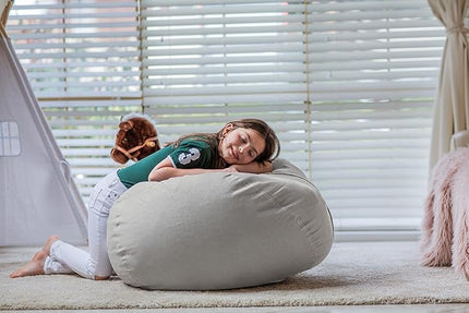 Wekapo Stuffed Animal Storage Bean Bag Chair Cover for Kids | Stuffable Zipper Beanbag for Organizing Children Plush Toys Large Premium Cotton Canvas (Solid Grey, XX-Large) - LeafyLoom
