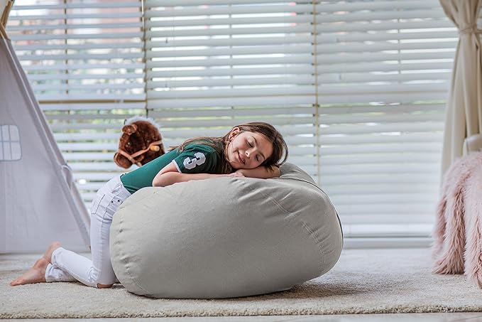 Wekapo Stuffed Animal Storage Bean Bag Chair Cover for Kids | Stuffable Zipper Beanbag for Organizing Children Plush Toys Large Premium Cotton Canvas (Solid Grey, X-Large) - LeafyLoom